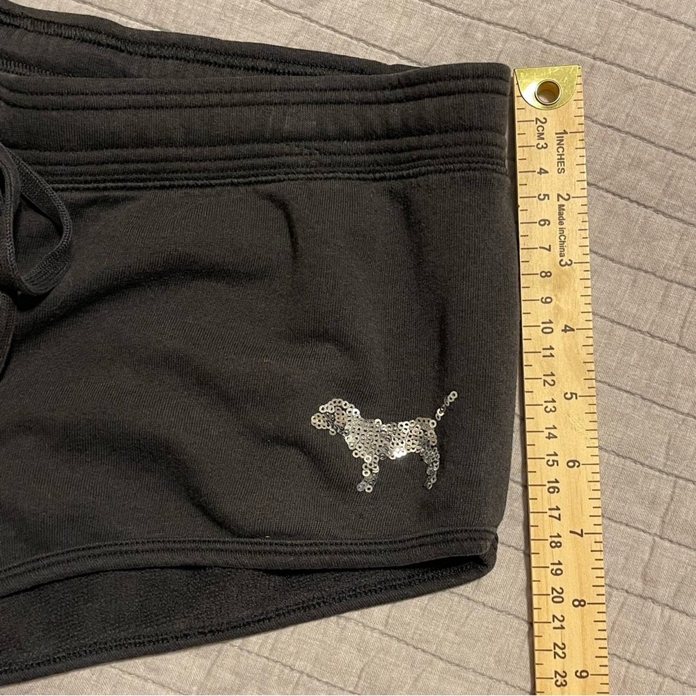 Victoria’s Secret Pink Sz Medium Black Booty Short Shorts Sequin Spellout - Picture 5 of 5